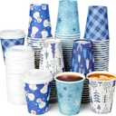 Hauwellter 200 Set Christmas Disposable Coffee Cups with Lids 12oz, Bulk Blue Winter Xmas Holiday Party Paper Cups for Hot Chocolate Cold Drinks Christmas New Year Winter Party Supplies Decorations