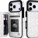 HAOPINSH Wallet Case with Card Holder for iPhone 17 Pro, White Leopard Cheetah Pattern Back Flip Folio PU Leather Kickstand Card Slots Case for Women, Double Magnetic Clasp Shockproof 6.3"