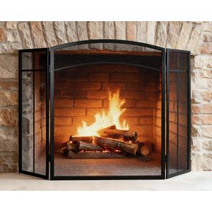 Gtongoko Fireplace Screen 3 Panel 48" W x 29" H Wrought Iron Metal Decorative Fire Spark Guard Cover for Living Room, Fits Most Standard Fireplaces, Black
