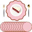 Pink Scalloped Paper Placemats 60 Pcs Disposable Coated Paper Waterproof Place Mat with Wavy Edge Table Decor for Baby Shower Party Supplies Birthday Wedding Banquet Tea Party (13.5 Inch Round)