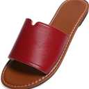 Women's Slip-On Flat Sandals, Dressy & Casual Round-Toe Slides for Beach, Travel & Everyday, Size 38
