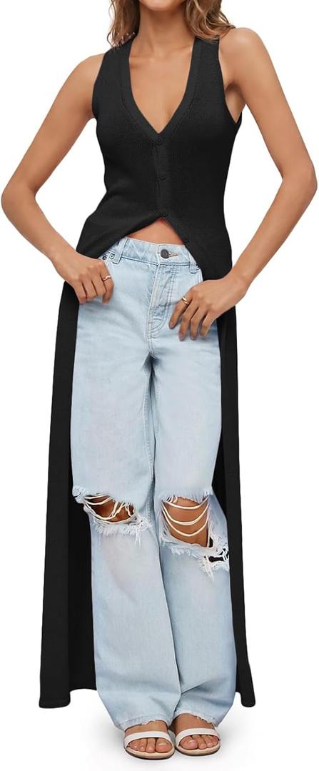 Saodimallsu Womens Crochet Long Cardigans Duster Button Up Bell Long Sleeve Ruffle 2026 Summer Boho Beach Cover Ups (Black) Small