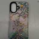 FUNMIKO for iPhone 16 Wallet Case with Card Holder + Cash Clip, RFID-Blocking, Military-Grade Drop Protection & UV-Printed Artwork, Magnetic Closure with Leather Kickstand - Blooming Tree of Life