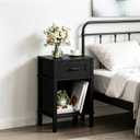 Farmhouse Nightstand with Drawer, Small Wood Side Table, Wooden Bedroom Nightstand, Wood Night Stand, Black Bedside Table with Storage, Black End Table for Living Room LET512B