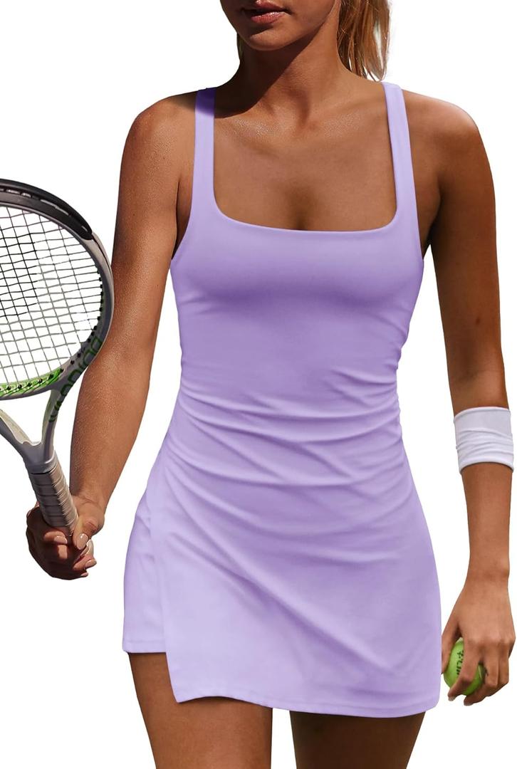 Yanekop Womens Tennis Dress with Built in Shorts Golf Dress Athletic Outfits Yoga Active Workout Dresses (X-Small, Light Purple)