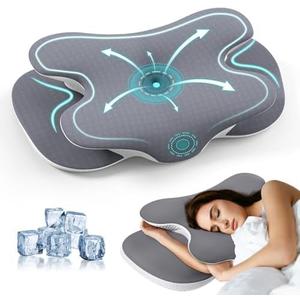 Cervical Neck Pillow for Neck and Shoulder, Odorless Memory Foam Pillow with Soft Silk Cover, Ergonomic Orthopedic Neck Support Pillow for Side, Back & Stomach Sleepers - Gray (Grey)