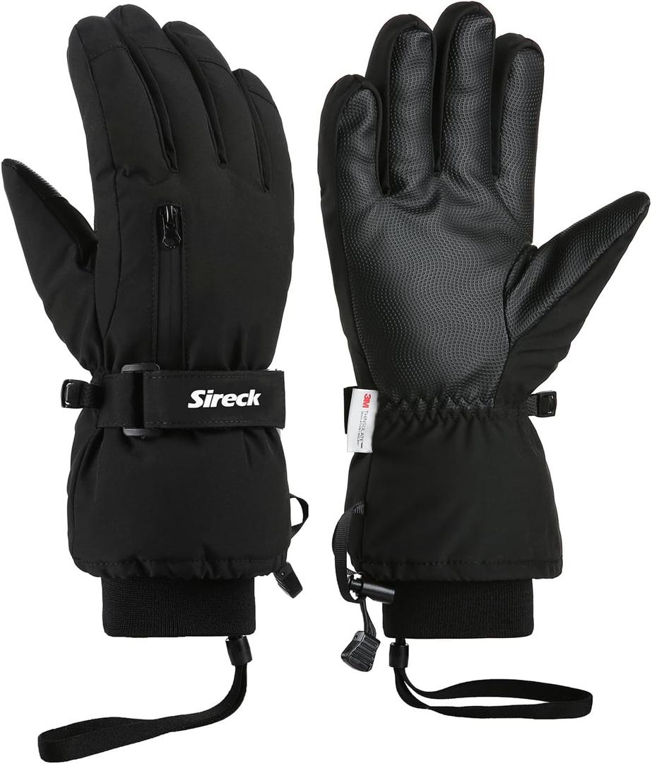 Sireck Ski Gloves,-30 Men Women Winter Gloves,5-Layer Waterproof Cold Weather Gloves,Touchscreen Anti-Slip Snow Gloves for Skiing Snowboarding (Medium, Black)