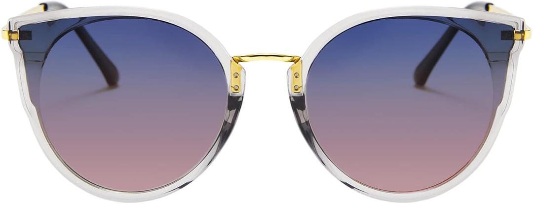 FEISEDY Vintage Polarized Cat Eye Sunglasses for Women Oversized Round Sunglasses Anti Glare B7000