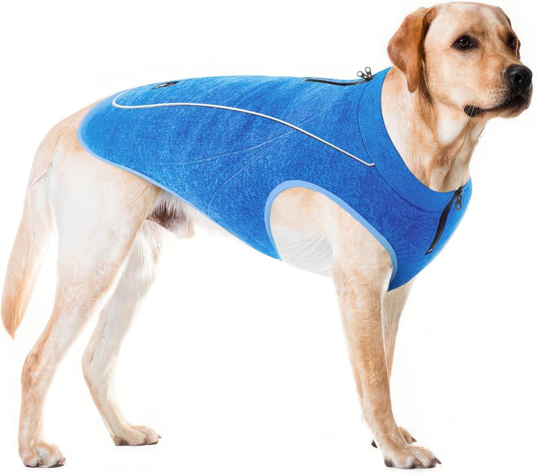 Insulated Fleece Sweater for Dogs | Lightweight Warm Dog Vest | Zipper Port for Harness | Cold Weather Winter Jacket | Rain Snow Repellant Coat | Adjustable for  Male Dogs (Blue/L)