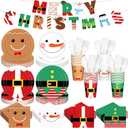 Vesici 245 Pcs Christmas Party Tableware Supplies Set Include Paper Napkins Plates Cups Banner Serves 48 Santa Gingerbread Snowman Elk Christmas Party Decorations for Merry Xmas Parties Supplies