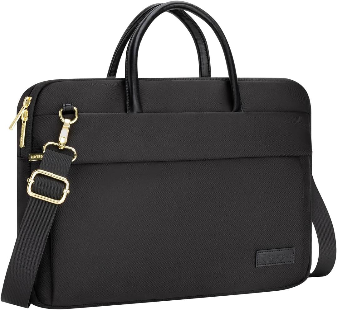 RAINYEAR 14 15.6 Inch Laptop Bag for Women, Protective Waterproof Large Capacity Computer Shoulder Carrying Bag with Handle (Black)