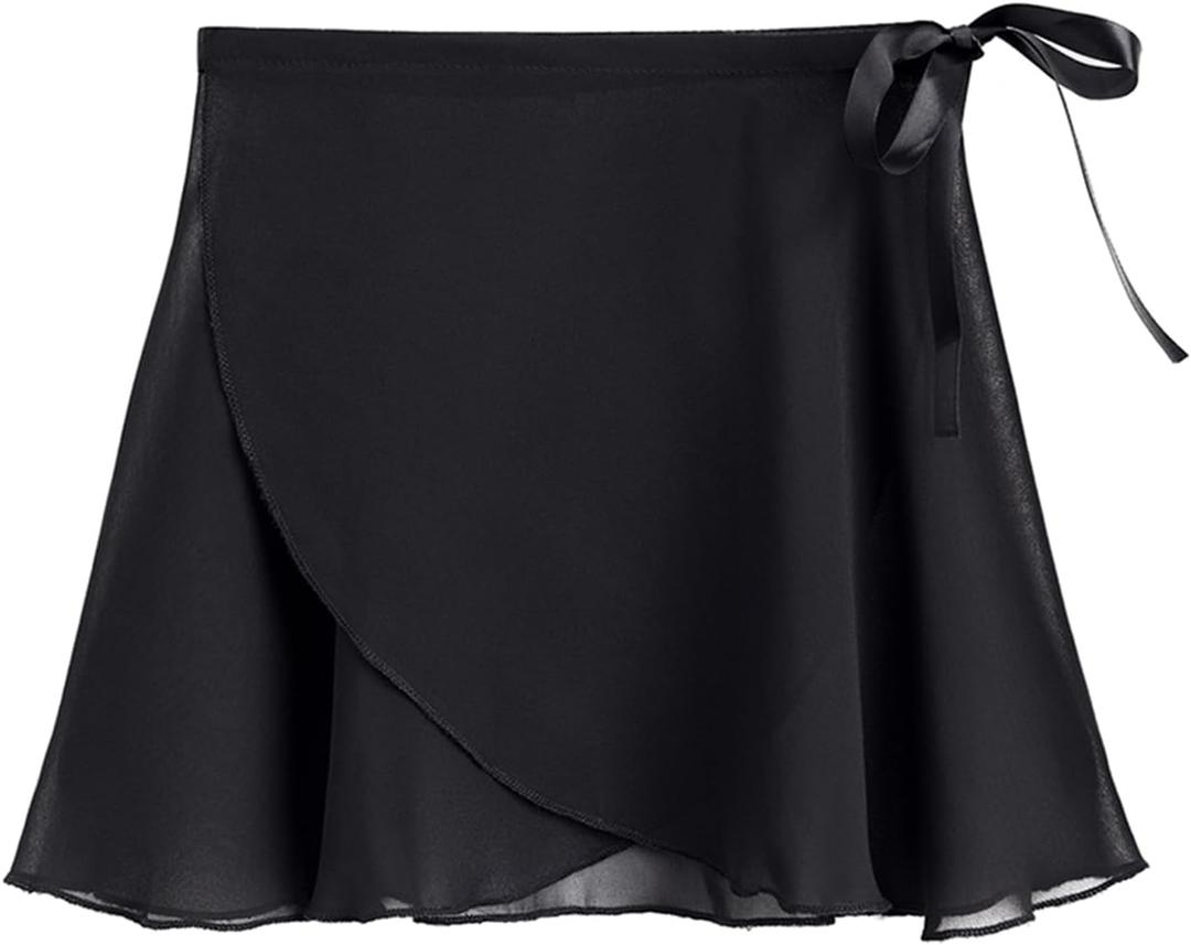 STELLE Ballet Skirt Women Chiffon Wrap Skirt Adjustable Tie Dance Skirts (Black, M)