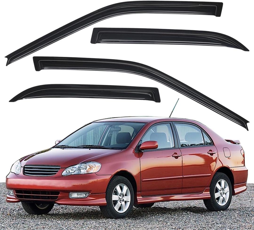 Lightronic Extra Durable Outside-Mount Auto Vent Window Visor, Fits 2003-2008 Toyota Corolla Sedan, UV Protection Rain Guard, Original Wind Deflector, No-Drill Easy Install, Dark Smoke, 4-Pcs