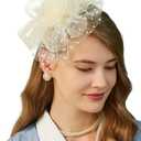Cizoe Fascinators Hat for Women Tea Party Headband Kentucky Derby Wedding Flower Cocktail Mesh Feathers Hair Clip (1-beige)
