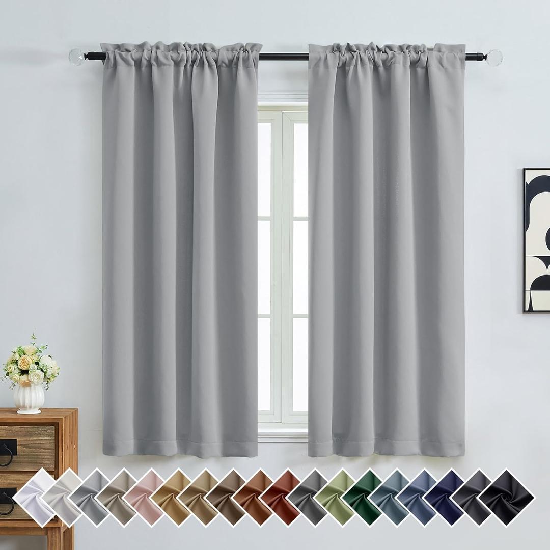 OVZME Silver Grey Blackout Curtains for Bedroom 63 Inch Length 2 Panels, Protect Privacy Thermal Insulated Curtains for Bedroom, Dual Rod Pocket Window Treatments Blackout Drapes, 2x40Wx63L Inches