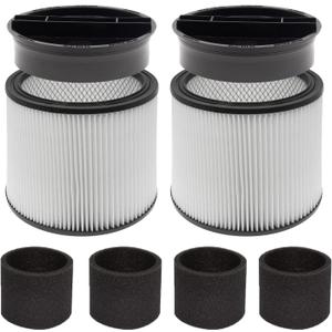 (2) 90304 HEPA Cartridge Replacement Filter with Lids + (4) 90585 Foam Sleeves, Compatible with Shop-Vac 90304, 90350, 90333, Shop Vac 903-04-00, 9030400, 90585, 5 Gallon up Wet/Dry Vacuum Cleaner