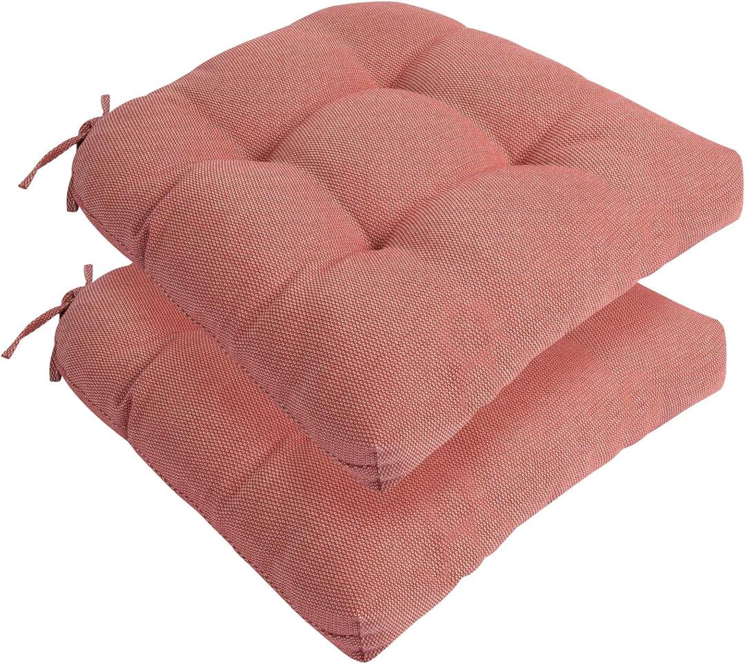Indoor/Outdoor Tufted Seat Cushions with Ties Set of 2, 19"x19" Chair Cushions for Dining Chairs, Waterproof Chair Pads for Garden Patio Kitchen Home-Light Coral Red