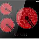 Karinear 24 Inch Electric Cooktop 3 Burners, Built-in Electric Stove Top with Expandable Burners,Timer, Child Safety Lock, Sensor Touch Electric Ceramic Cooktop, 5700W 220-240V Hard Wire, No Plug