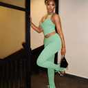 Women's 2 Piece Sexy Outfits Backless Halter Crop Top and Bodycon Pants Set (Green, XL)