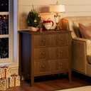 Night Stand, Fluted 3 Drawer Wide Farmhouse Nightstand with Gold Handle, Larger Wider Modern Bedside End Table for Bedroom, Living Room, Walnut