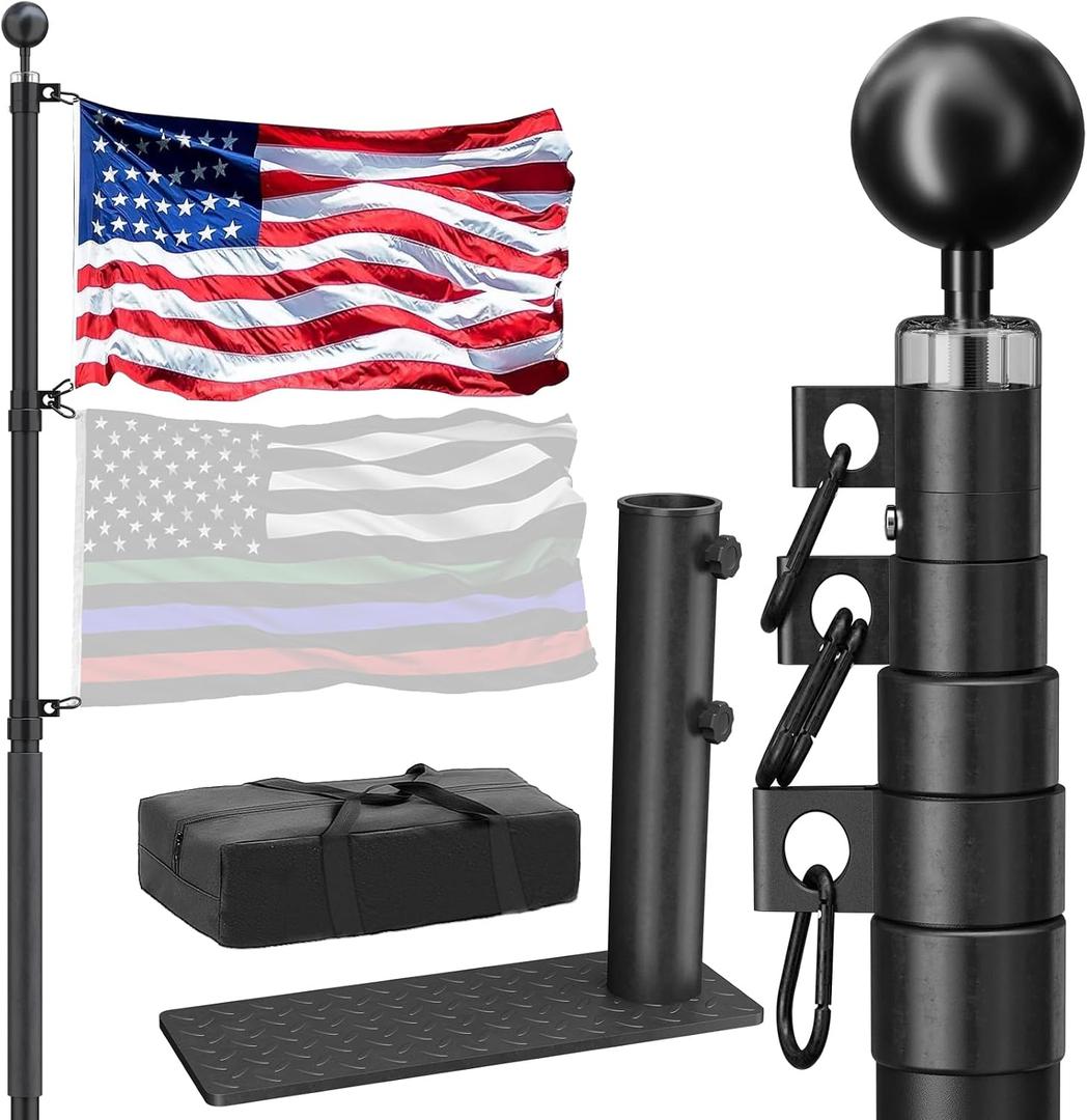 20FT Tailgate Flag Pole Kit, Portable RV Flagpole with Tire Mount