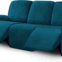 ULTICOR Velvet 8-Pieces Recliner Sofa Covers Stretch Reclining Couch Covers for 3 Cushion Reclining Sofa Slipcovers Furniture Covers Thick Soft Washable (3 Seater Recliner Cover, Deep Teal)