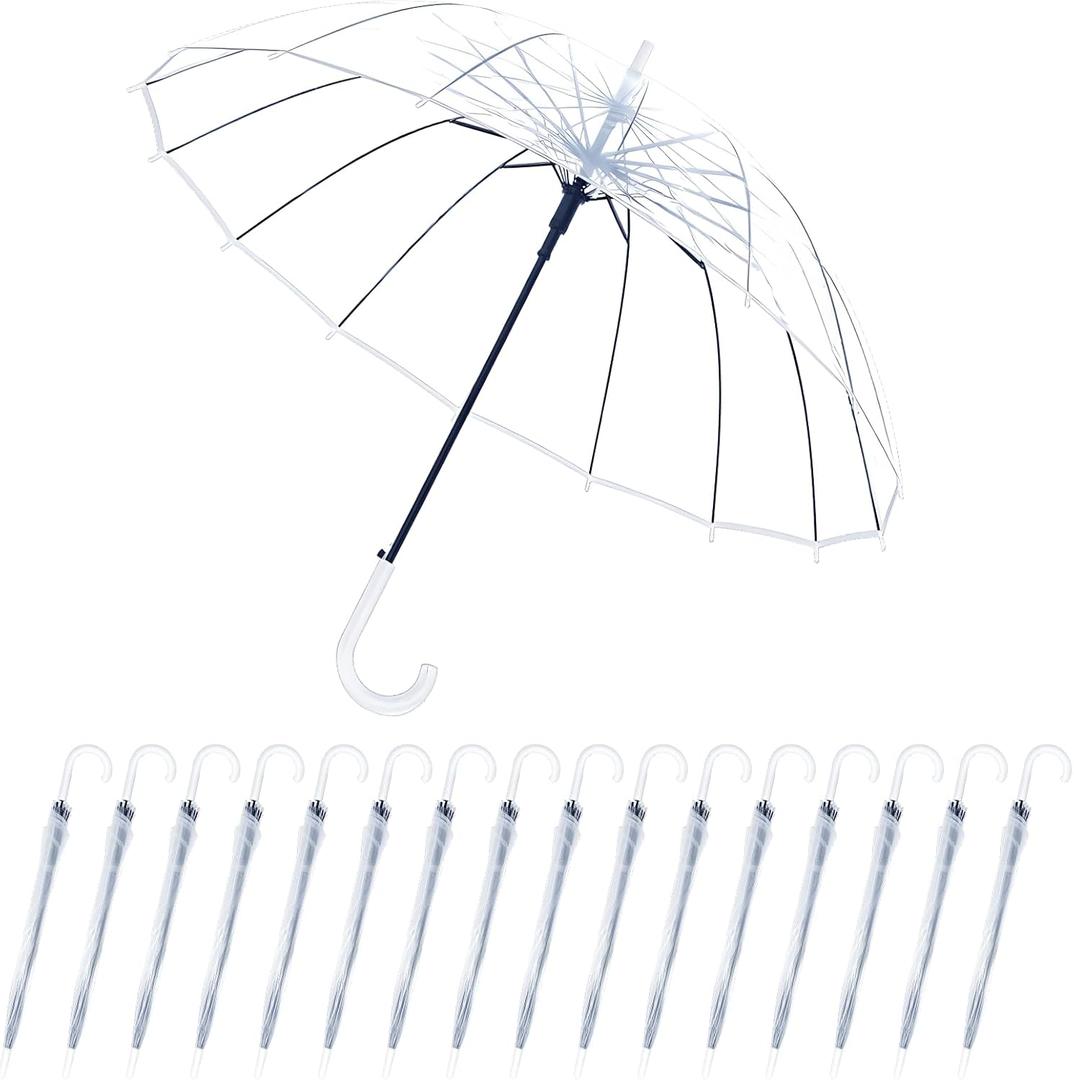 Umbrella Wedding Style Stick Umbrellas Large Windproof Bubble Umbrellas Rain Umbrellas with J Hook Handle for Bride Groom Gift (16PCS)