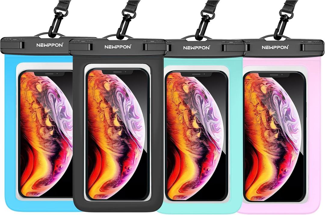 Waterproof Cell Phone Pouch : 4 Pack Float Clear Cell Holder Protector with Lanyard - Universal Floatable Water Proof Dry Bag for iPhone Samsung Galaxy for Beach Swimming Pool (Black+Green+ Blue+Pink)