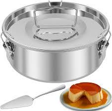 2 Pack Flan Pan Mold with Lid and Spatula 1.5QT Stainless Steel Molde Para Flan Molds Pans Containers for 6QT to 8QT Pot Baking with Water Bath 7.5 x 3 Inch