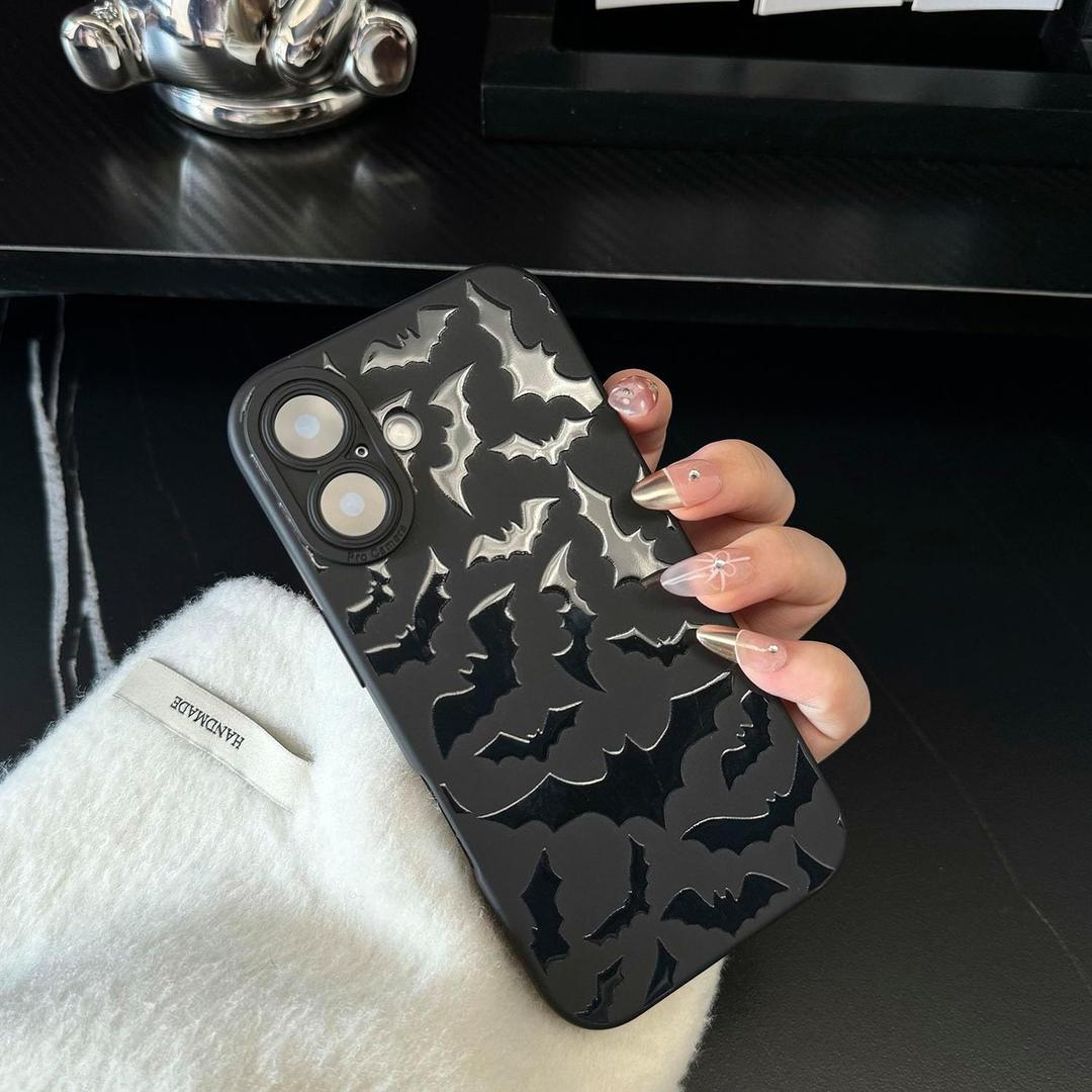 Case for iPhone 16 [Compatible with MagSafe] Built in Magnetic Cute Sleek Print Cartoon Cool Style Design for Man Boys Bat Soft TPU Protective Shockproof Mate Black