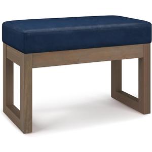 SIMPLIHOME Milltown 27 inch Wide Contemporary Rectangle Footstool Ottoman Bench in Distressed Dark Blue Vegan Faux Leather, Assembled, for the Living Room and Bedroom
