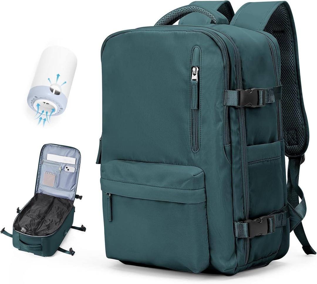 Vacuum Travel Backpack with Pump for Women, Personal Item Carry on Backpacks Flight Approved 18x14x8 inches for Men,Laptop Waterproof Work Compression bags Casual Daypack. (Blue)