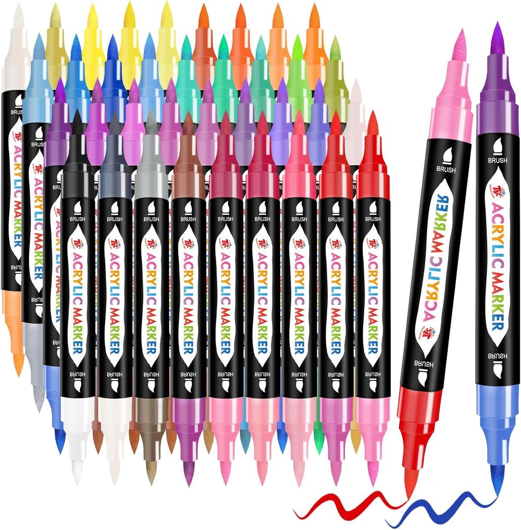 TBC The Best Crafts 36 Colors Dual Tip Acrylic Paint (72 colors/36 pieces),Waterproof, Non-Toxic, odorless, Suitable for Paper, Pottery, Stones, Backpacks, Glass (72 colors/36 pieces)