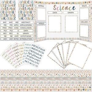 96 Pcs Science Fair Board Supplies Includes Self Adhesive Science Fair Project Titles Subtitles Presentation Bulletin Border Letter Stickers First Day of School Back Classroom (Boho Style)
