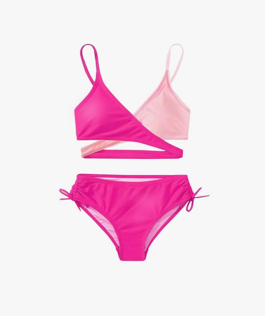 MIENOE Teen Girls' Swimsuits Two-Piece V-Neck Bikini Adjustable Shoulder Straps Swimsuit Kids Bikini with Chest Pad (XXL)