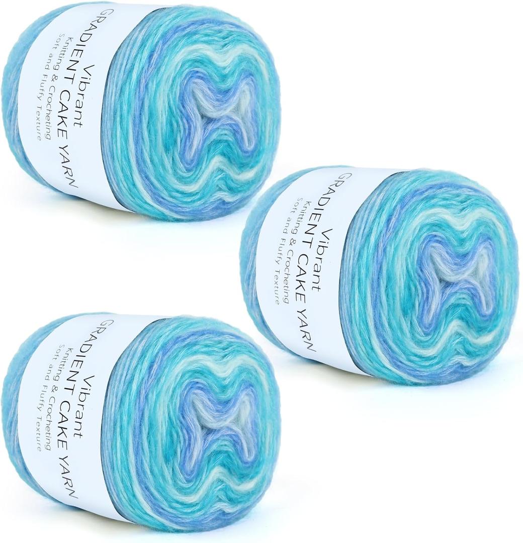 Aeelike Gradient Yarn for Crocheting, 3 Skeins Cake Yarns 100g (3.52 oz) 245m (267 Yards) # 3 Light Weight - Super Soft Ombr Fairyland Yarns for Making Colorful Crafts, Blue Green Gradient
