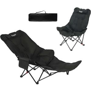 Dual Purpose Folding Camping Cot and Chair with Removable Footrest for Adults, Easy-to-Assemble Adjustable Sleeping Chair with Carry Bag for Fishing, Hiking, Travel, Home (Black)