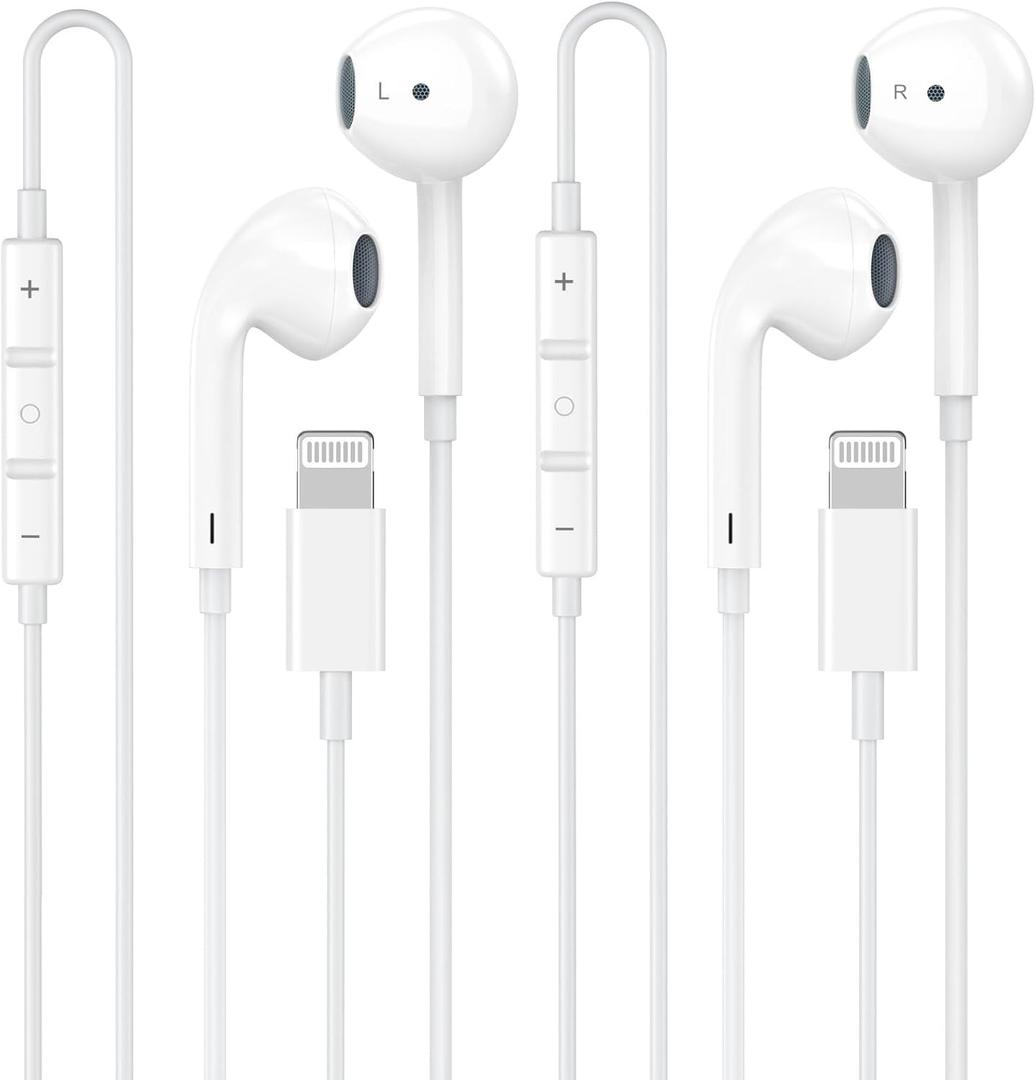 [Apple MFi Certified] 2 Pack for iPhone Headphones Wired Earbuds/Earphones with Builtin Microphone & Volume Control HiFi Stereo Nosie Reduction for iPhone 14 13 12 11 Pro Max XS XR X 8, Plug and Play