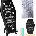 Manny's Mysterious Oddities Coffin Letter Board with Mini Coffin Board- Gothic Wedding Decor - Spooky 17x10.5 inches Felt Letter Board with 500 Precut Characters & Emojis