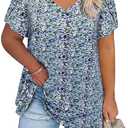 Amrto Womens Plus Size Tops V Neck Petal Short Sleeve Tunic Blouses Summer Loose Casual Shirts XL-5XL, 4XL