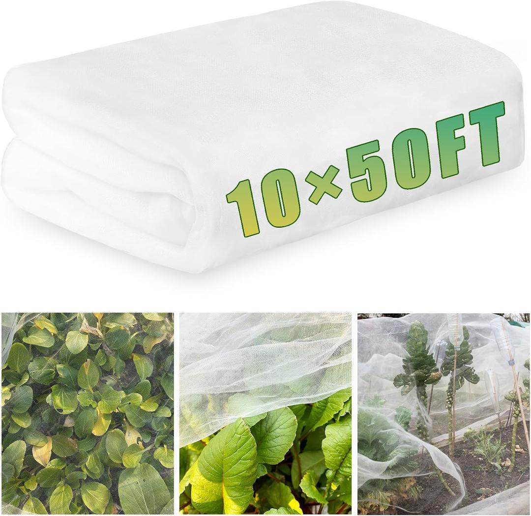 10x50FT Mosquito Netting,Garden Mesh Ultra Fine Plant Netting Barrier for Garden Protection,Mosquito Mesh Screen for Protect Vegetables Fruits from Birds Bugs