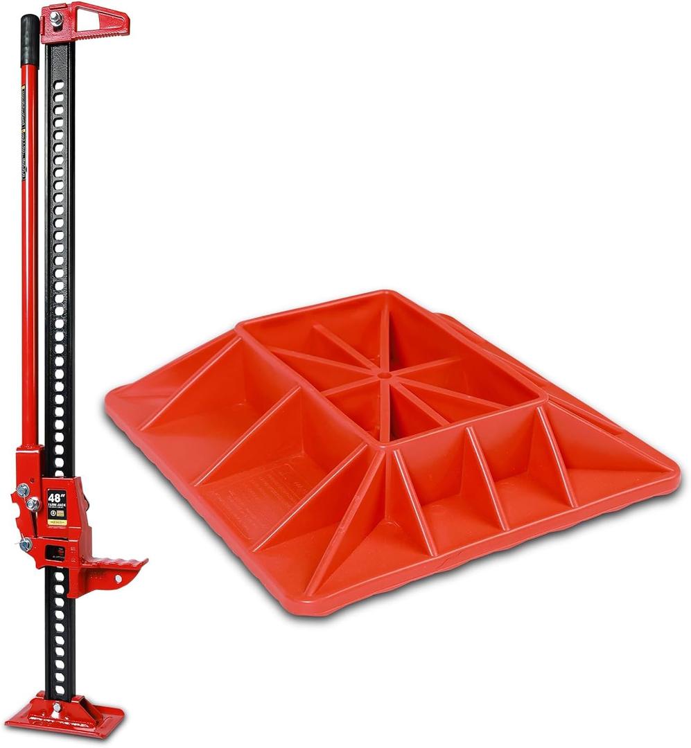 Big RED 60" Ratcheting Off Road Utility Farm Jack,Heavy-Duty Farm Jack for Tractor, Truck, SUV, 3 Ton (6,000 lb) Capacity, Red