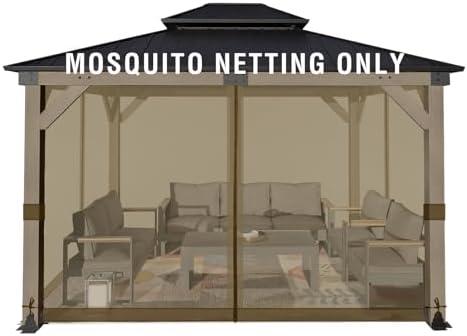 Aoodor Universal azebo Mosquito Netting, Replacement 4-Panel Sidewalls with Double Zippers for Patio, Backyard, Deck, and Lawn (Netting Only, Brown)