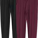 Latuza Women's Petite Pajama Pants Soft Viscose Sleep Joggers (Black & Red (2 Pack))
