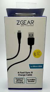 ZGEAR 4' MICRO USB DATA CABLE BK EA