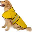 HDE Dog Raincoat Jacket Reflective Adjustable Hooded Pet Poncho Rain Coat with Leash Hole for Small to X-Large Dogs Yellow - XL