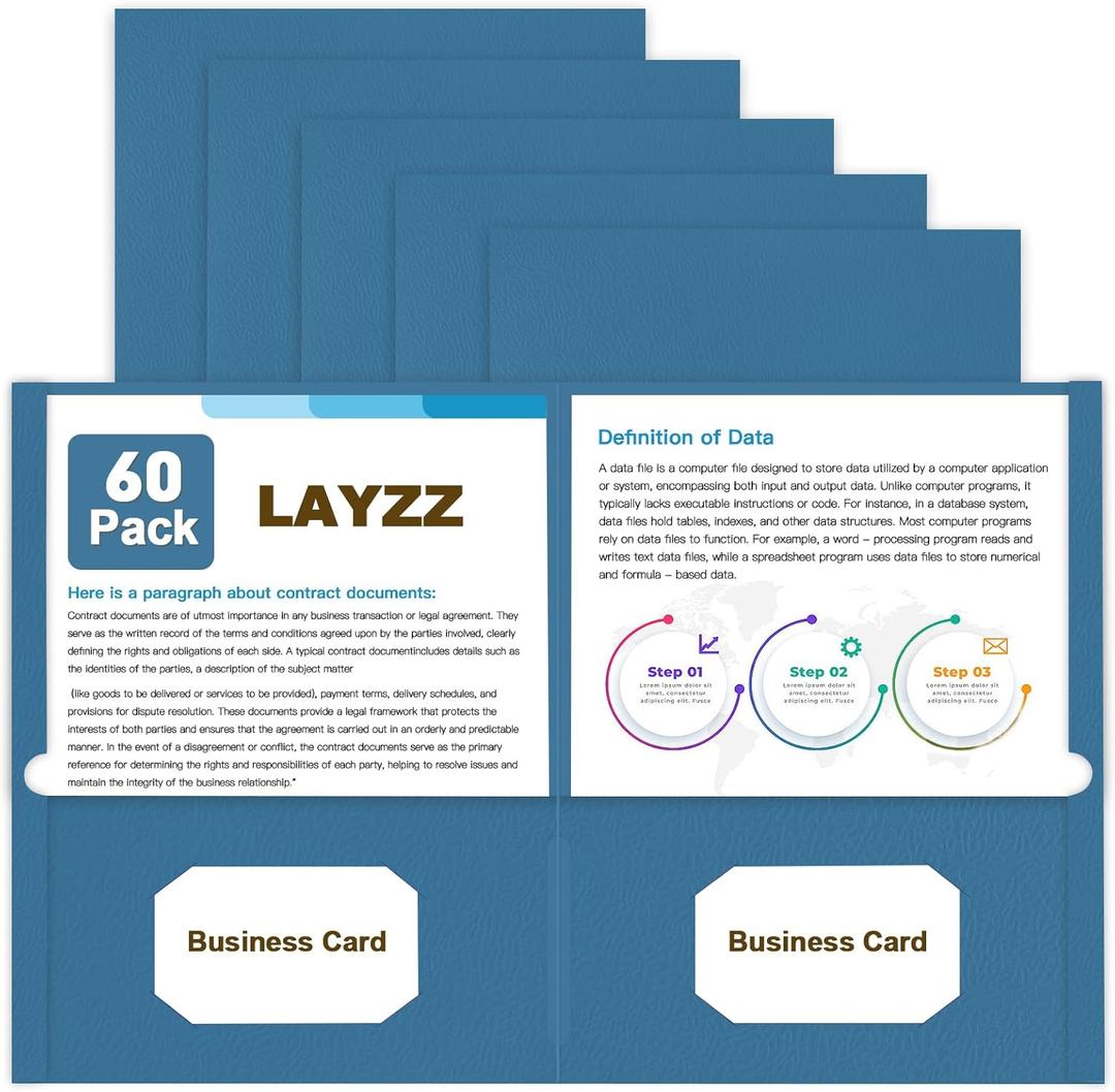 Folders with Pockets, LAYZZ 60 Pack Paper Pocket Folders, 2 Pocket File folders Fits Letter Size Paper, for School Office and Home (Blue)