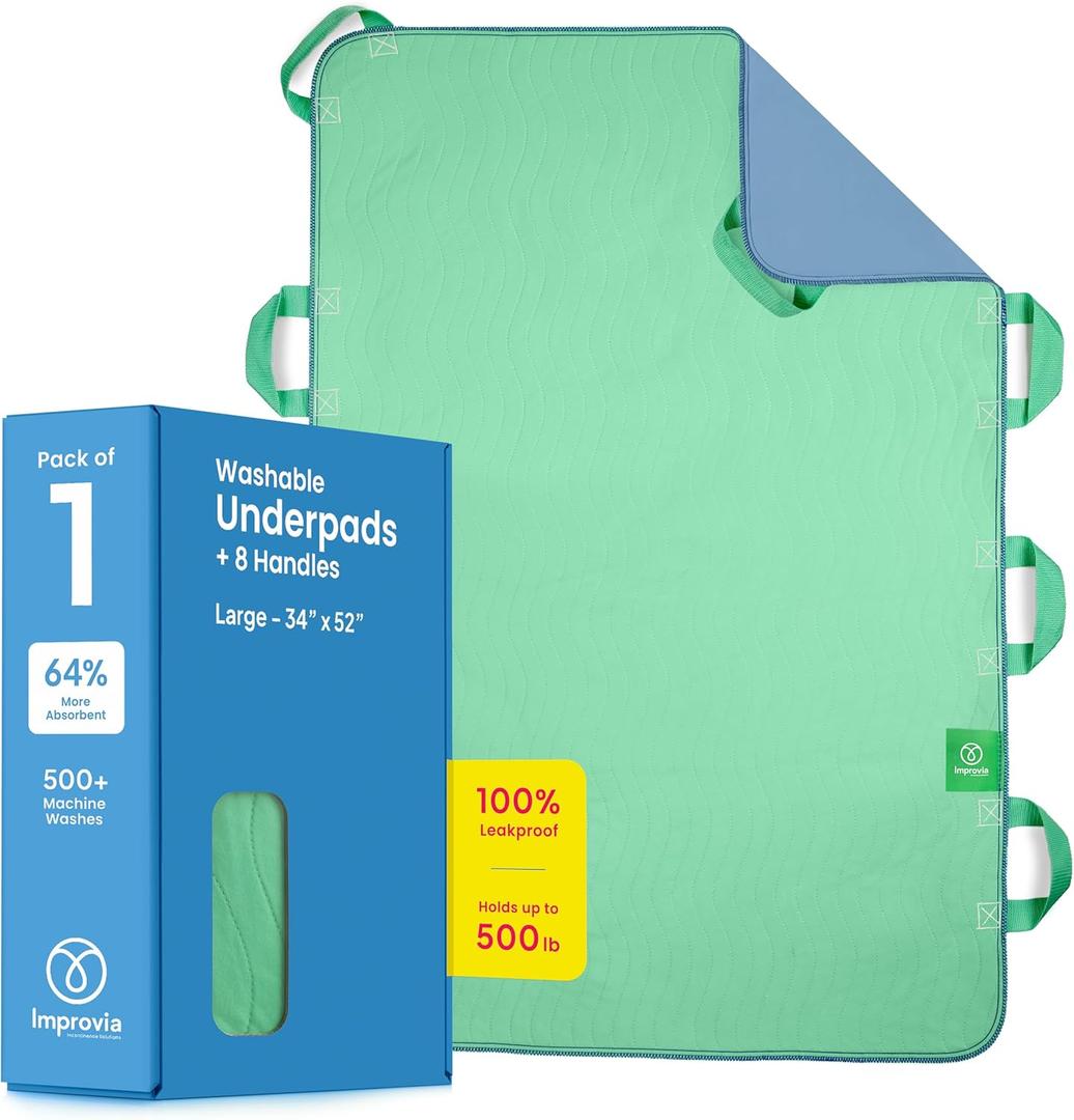 Improvia Positioning Bed Pad 34"x52" with 8 Reinforced Handles, Quick-Drying, Washable, Waterproof, Reusable, Mattress Protection, For Lifting, Turning, Transfering, Elderly and Incontinence patients.