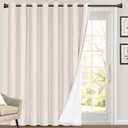 PrinceDeco 100% Blackout Curtains for Sliding Doors Blackout Curtains 84 Inches Long Thermal Insulated Linen with White Backing Sound Proof Energy Efficient for Bedroom,W100 X L84 Inch, Ivory