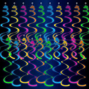 48ct Neon Hanging Swirl Decorations, 5-Color Paper Swirls Glow in Blacklight, Ceiling and Wall Decorations for Birthday, Festival, School Dance, and Glow-in-the-Dark Celebrations